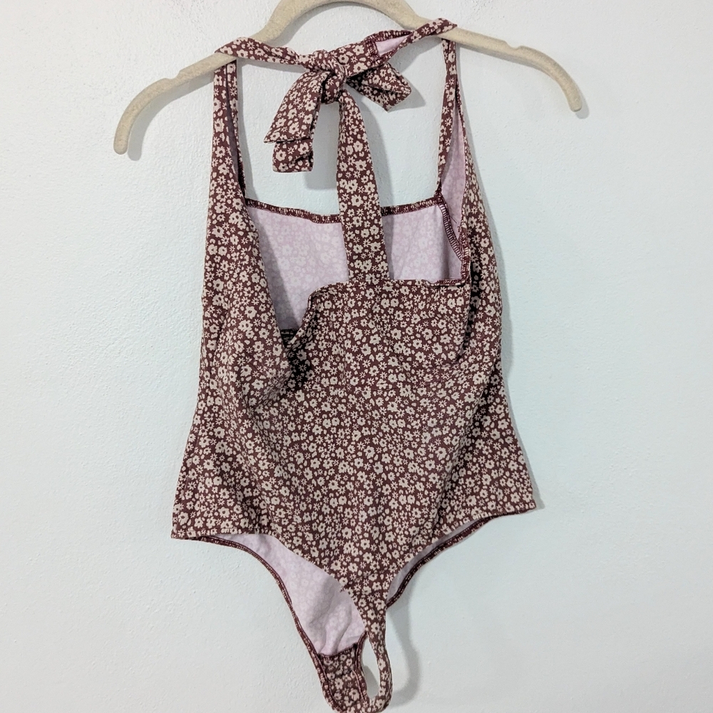 Free People Talk Back Floral Print Halter Bodysuit Orange Size Medium M - Picture 8 of 10